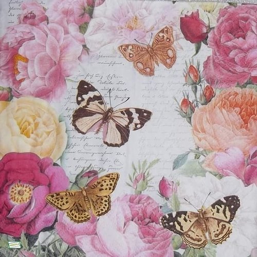 2 serviettes papier -roses pivoines-49