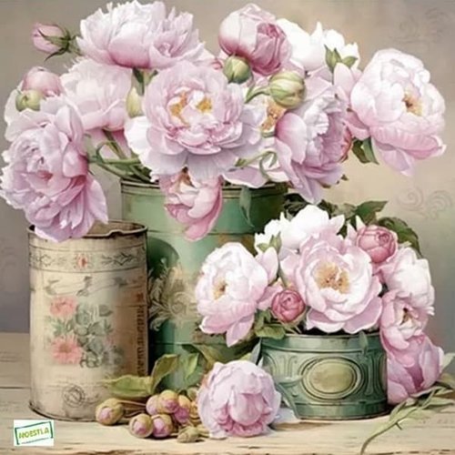 2 serviettes papier -roses pivoines-53