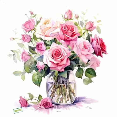 2 serviettes papier -roses pivoines-74