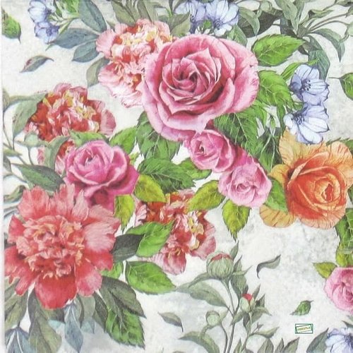 2 serviettes papier -roses pivoines-98