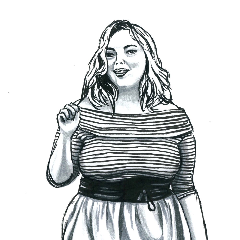 Reproduction 10x15 Dessin D Art En Noir Et Blanc Portrait De Femme Genereuse Portant Une Mariniere Un Grand Marche