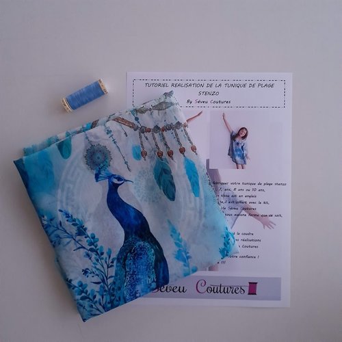 Kit pour tunique de plage enfant, imprimée paon