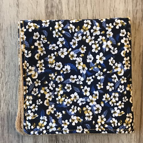 Serviette pour le visage fleurs de tiaré bleu/camel