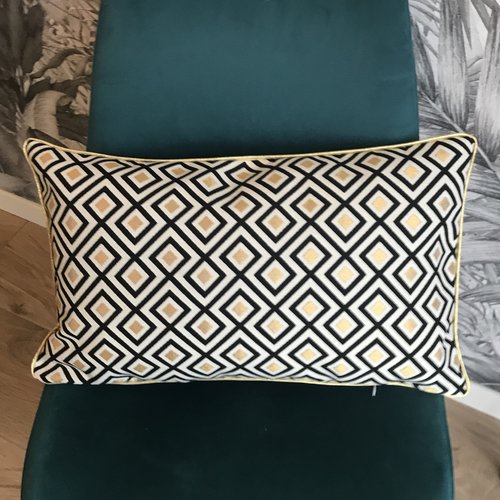 Coussin similicuir blanc et or