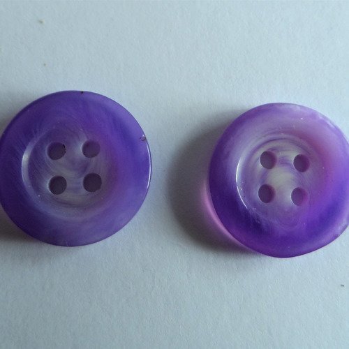 2 boutons rond 4 trous plastique 18 mm violet et blanc