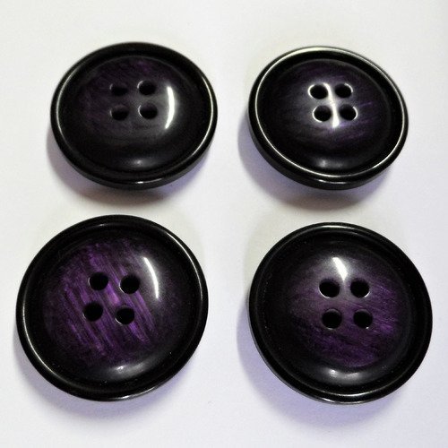4 boutons rond 4 trous plastique 30 mm violet foncé