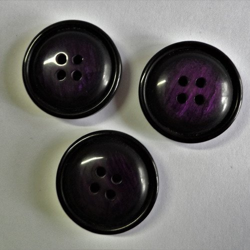 3 boutons rond 4 trous plastique 30 mm violet foncé