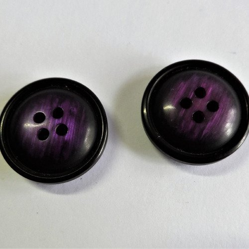 2 boutons rond 4 trous plastique 22 mm violet foncé