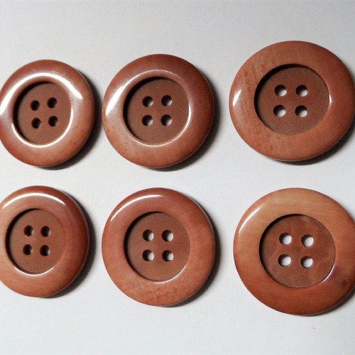 6 boutons rond 4 trous plastique 27 mm