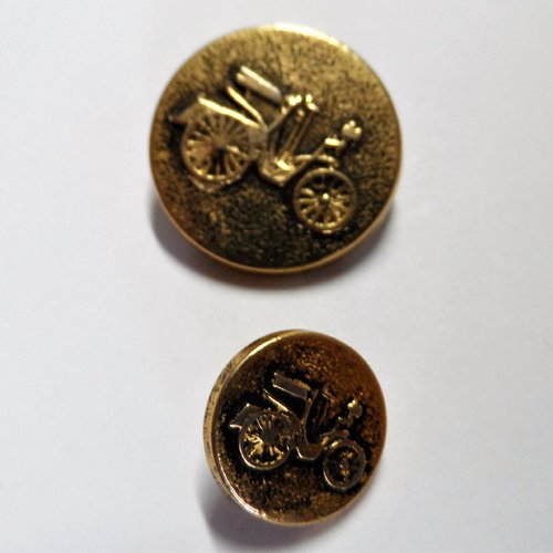 2 boutons à queue métal 22 mm et 14 mm rond doré