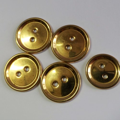 5 boutons rond 2 trous 21 mm et 18 mm doré
