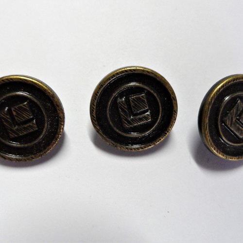 3 boutons à queue rond métal bronze 19 mm