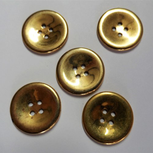 5 boutons rond 4 trous plastique 21 mm doré