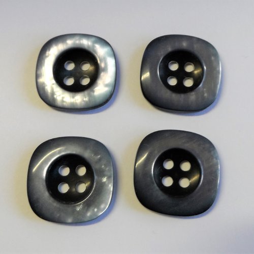 4 boutons carré 4 trous plastique effet nacré 20 mm