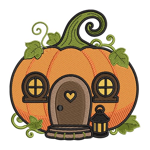 Motif de broderie maison citrouille pour halloween – maison enchantée d’automne