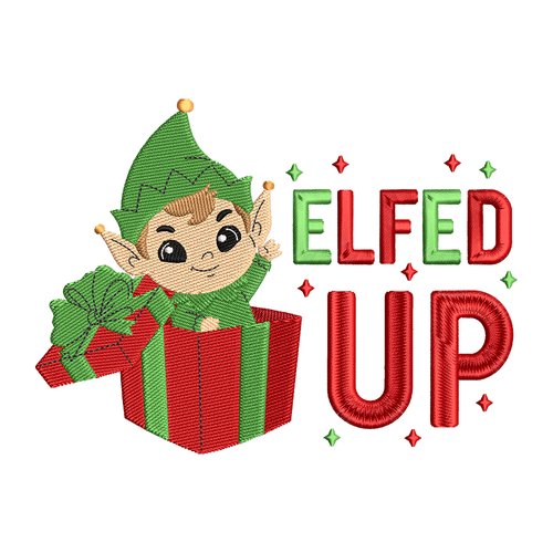 Broderie machine lutin de noël dans un cadeau – elfed up