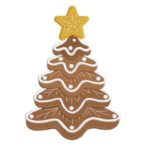 Broderie machine « sapin de noël en pain d’épices » – biscuit décoré avec étoile dorée