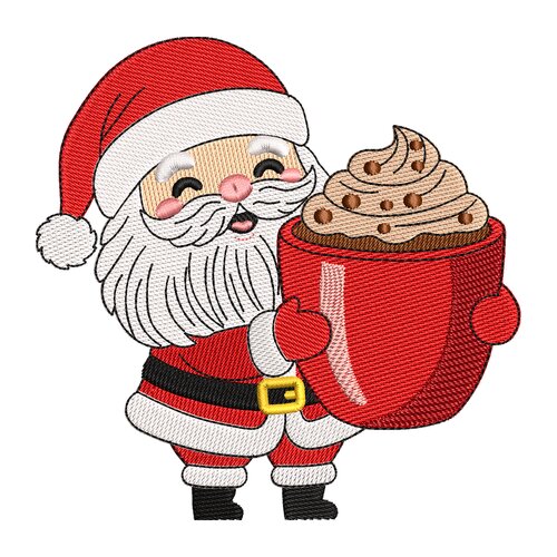 Père noël avec une tasse de chocolat chaud – broderie machine