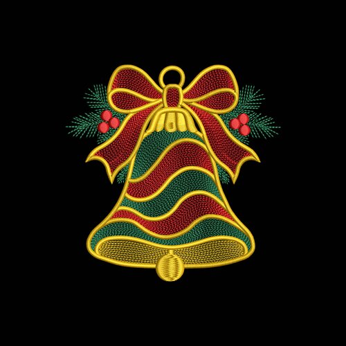 Broderie machine – cloche de noël rouge et verte avec nœud doré