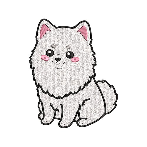 Broderie machine – adorable spitz blanc aux joues roses