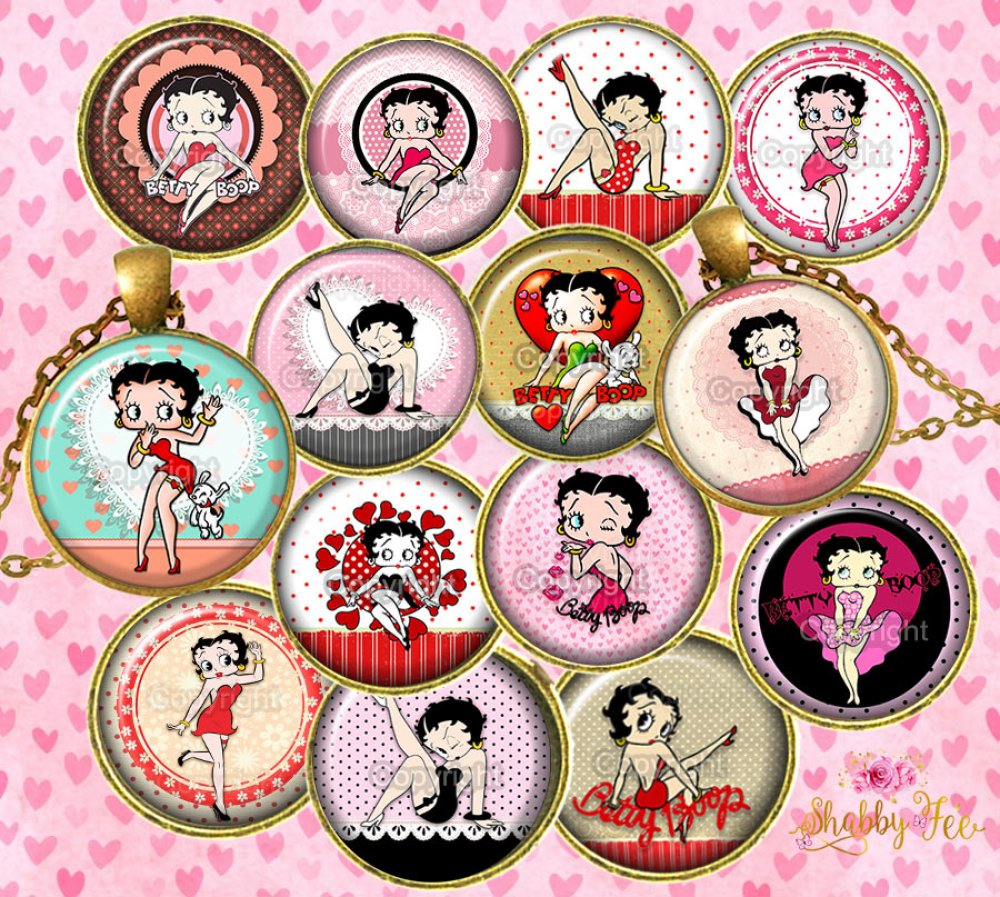 15 Images Digitales Pour Cabochons Ronds Betty Boop Images Digitale A Imprimer 30mm 25mm mm 18mm Un Grand Marche