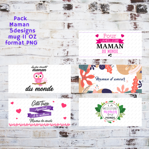 Pack 5 designs fichier numérique pour mug 11oz - pack maman