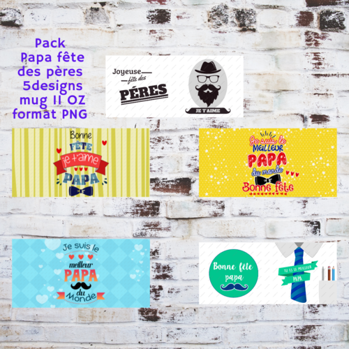 Pack 5 designs fichier numérique pour mug 11oz - pack fête des pères