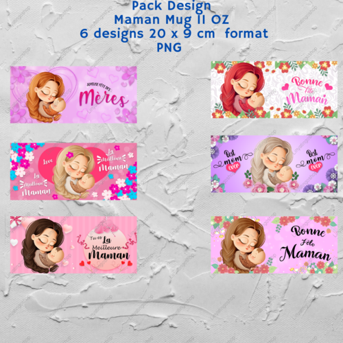 Pack 6 designs fichier numérique pour mug 11oz thème maman