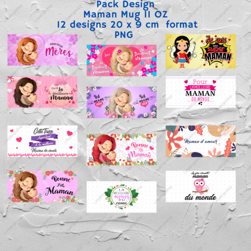Pack 12 designs fichier numérique pour mug 11oz - thème maman