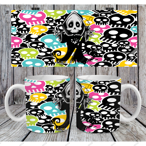 Modèle de sublimation  mug11oz  png  - skull tête de morts