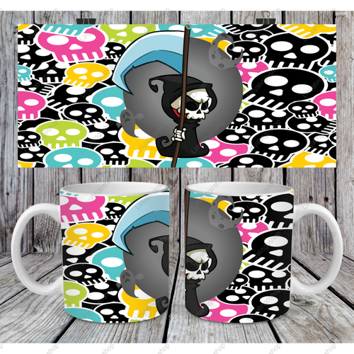 Modèle de sublimation  mug11oz  png  - skull tête de morts  sublimation template