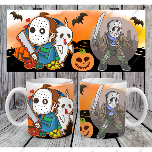 Modèle de sublimation  mug11oz  png  -  halloween film d'horreur sublimation template tasse