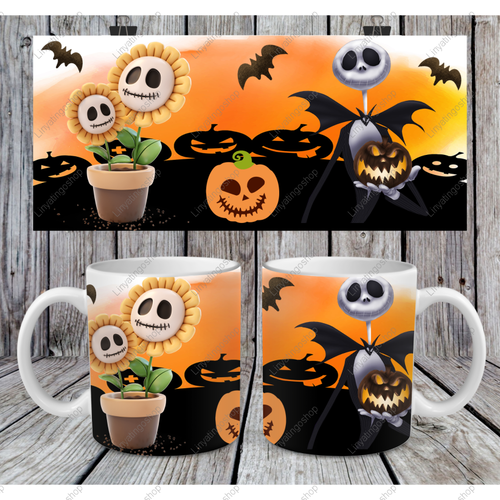 Modèle de sublimation  mug11oz  png  -  halloween film d'horreur  sublimation template tasse