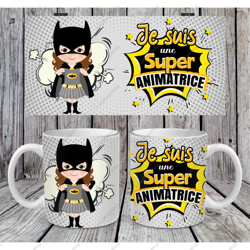 Modèle de sublimation  mug11oz  png  je suis une super animatrice super héros  design mug