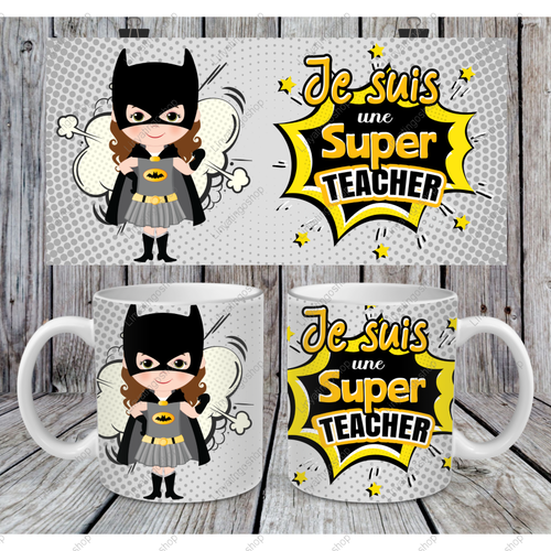 Modèle de sublimation  mug11oz  png  je suis une super teacher super héros  design mug