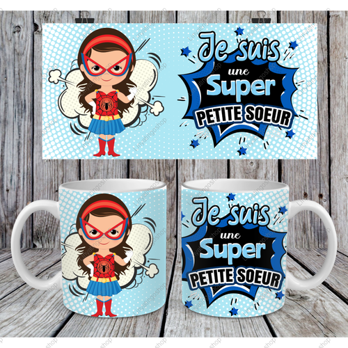 Modèle de sublimation  mug11oz  png  je suis une super petite soeur   super héros  design mug