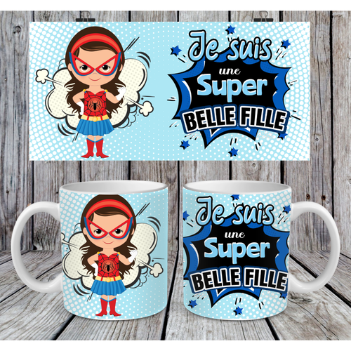 Modèle de sublimation  mug11oz  png  je suis une super belle fille  super héros  design mug