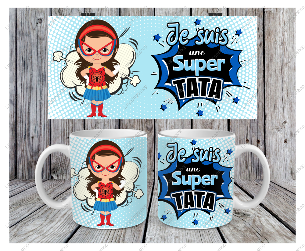 Modèle de sublimation mug11oz png je suis une super tata super héros design  mug - Un grand marché