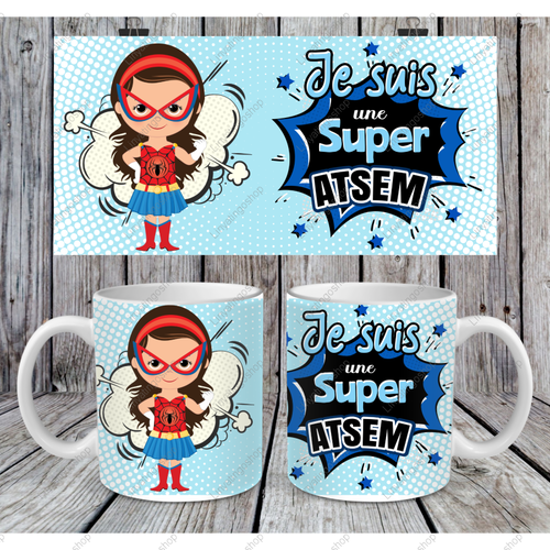 Modèle de sublimation  mug11oz  png  je suis une super atsem super héros  design mug