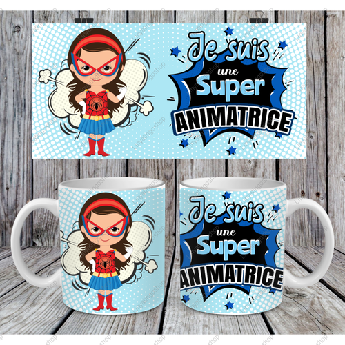 Modèle de sublimation  mug11oz  png  je suis une super animatrice super héros  design mug
