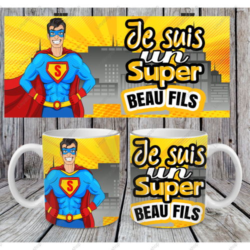 Modèle de sublimation  mug11oz  png  je suis une super beau fils  super héros  design mug