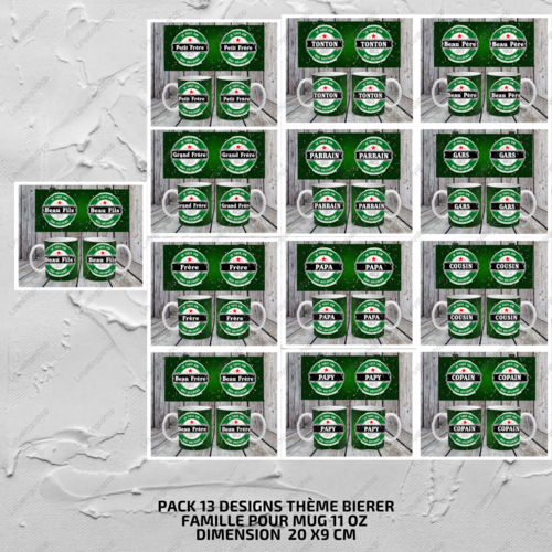 Pack 13 designs modèles de sublimation  pour mug11oz  png thème bière famille