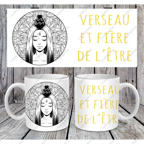 Modèle de sublimation  design template mug11oz  png verseau et fière de l'être