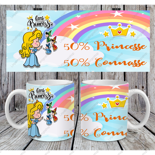 Modèle de sublimation  design template mug11oz  png little princess 11 50 % princesse 50 % connasse