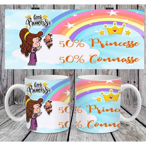 Modèle de sublimation  design template mug11oz  png little princess 12 50 % princesse 50 % connasse