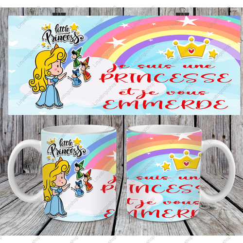Modèle de sublimation  design template mug11oz  png je suis une princesse et je vous emmerde 9