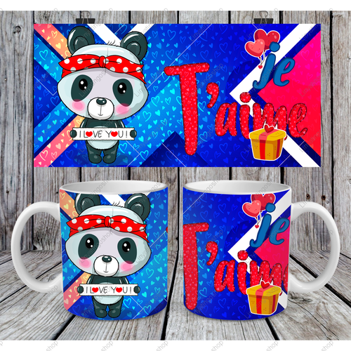 Modèle de sublimation  design template mug11oz  png je t'aime i love you panda