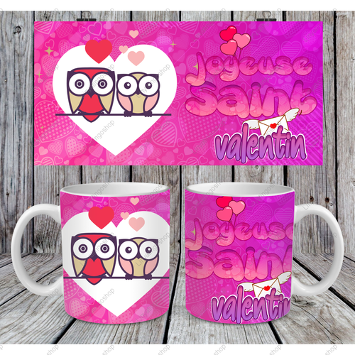 Modèle de sublimation  design template mug11oz  png joyeuse saint valentin deux oiseaux