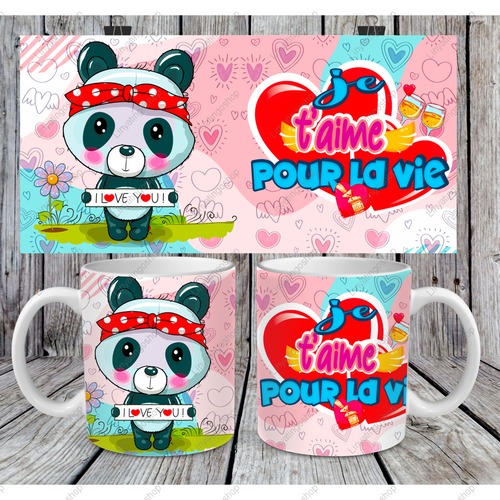 Modèle de sublimation  design template mug11oz  png je t'aime pour la vie panda