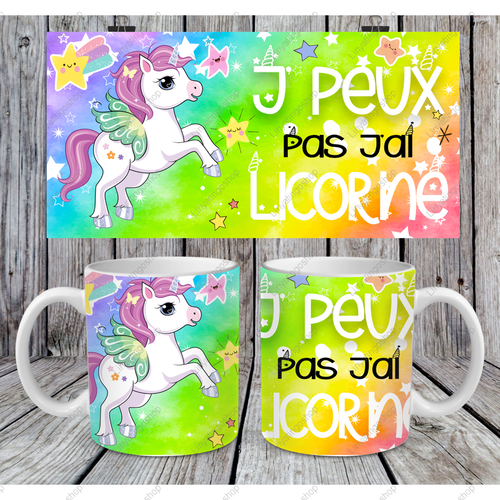 Modèle de sublimation  design template mug11oz  png j'peux pas j'ai licorne 7